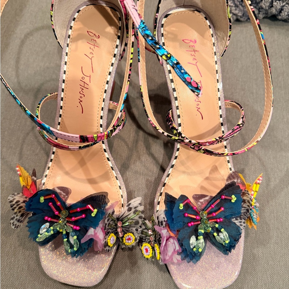 Betsey Johnson Floral Embellished Sandals - Blue and Pink